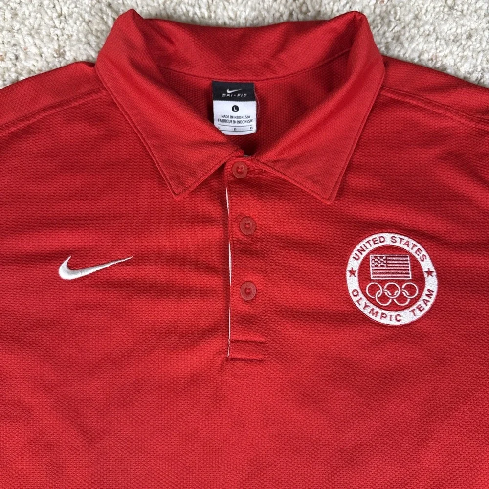 USA Olympic Shirt Mens Large Red Golf Nike Dri Fit Performance Polyester Polo